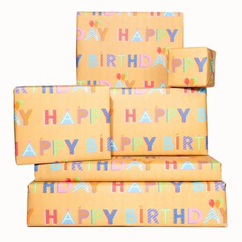 Papier Cadeau Ballons Anniversaire Kraft - 1 Feuille