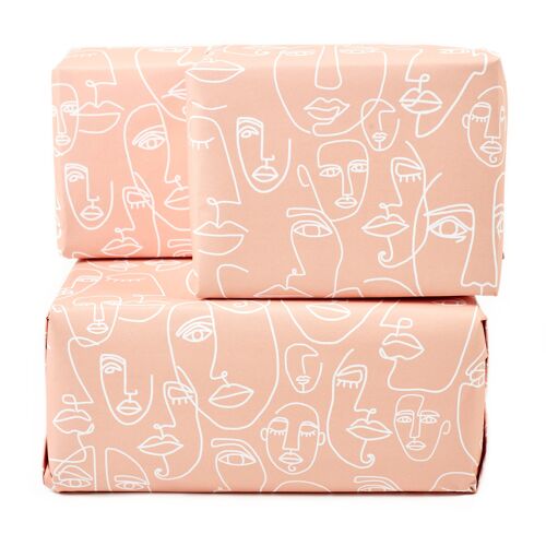 Lined Faces Pink Wrapping Paper - 1 Sheet