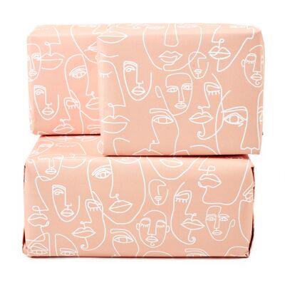 Lined Faces Pink Wrapping Paper - 1 Sheet