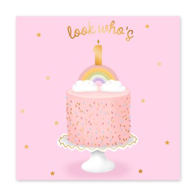 Look Who's 1 Cute 1st Birthday Card - Girl