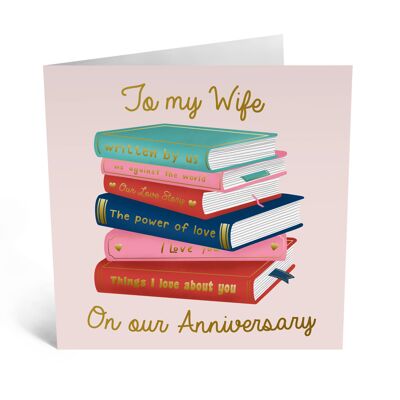 Tarjeta de aniversario de esposa de libros de amor