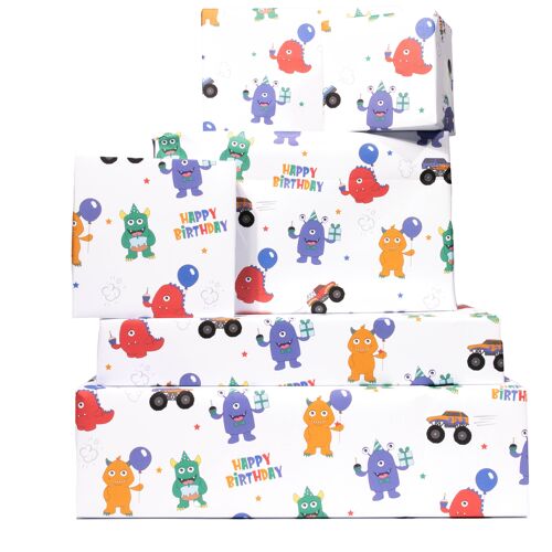 Monsters And Trucks Wrapping Paper - 1 Sheet