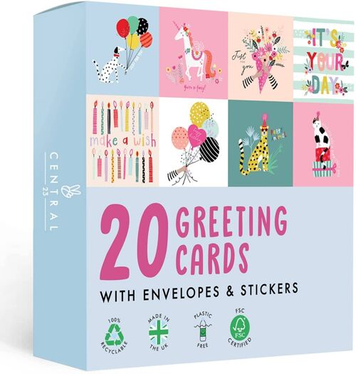 Pack Of 20 Assorted Cards For All Occasions - Cute & Pretty