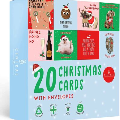 Packung mit 20 lustigen frechen und unhöflichen Weihnachtskarten
