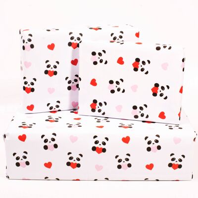 Panda Hearts Wrapping Paper - 1 Sheet