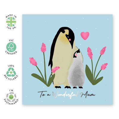 Tarjeta Pingüino Mamá Maravillosa