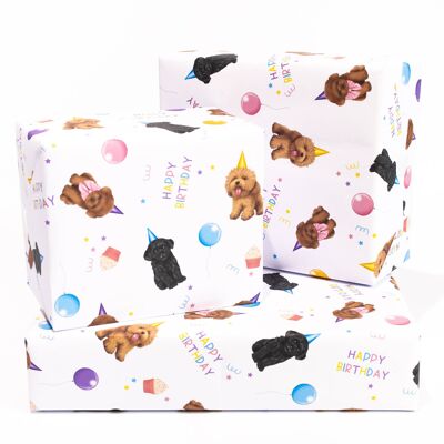 Poodle Bday Pups Wrapping Paper - 1 Sheet