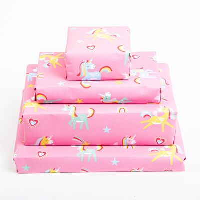 Papier cadeau Licornes arc-en-ciel - 1 feuille