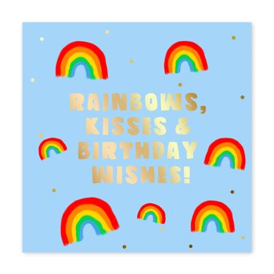 Karte mit Regenbogen, Küssen und Geburtstagswünschen