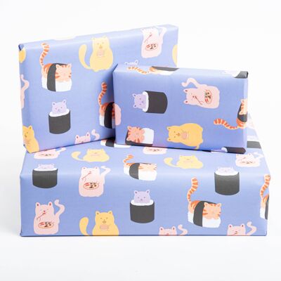 Papier Cadeau Chat Sushi - 1 Feuille