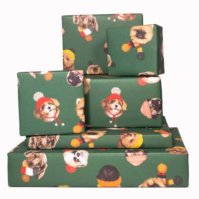Papel de regalo Winter Dogs verde - 1 hoja