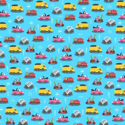 Wrapping Paper, Gift Wrap Animals In Cars  - 1 Sheet