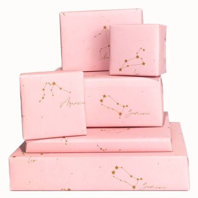 Papier Cadeau Rose Constellations du Zodiaque - 1 Feuille