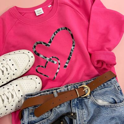 Pink Leopard double heart sweater