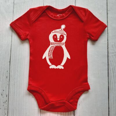 Penguin baby vest red