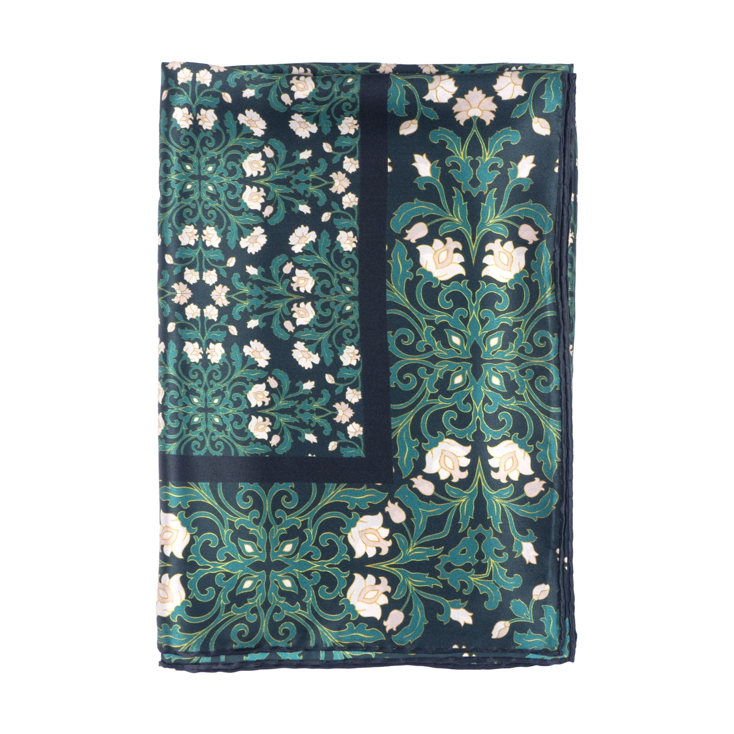 Art Nouveau Inspired Silk Scarf in Green - Double-Sided Print - Muguet - (180x65 cm)