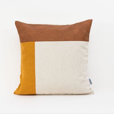 Faux Leather Mustard Linen Cushion Cover - 14x14-inches - Mustard