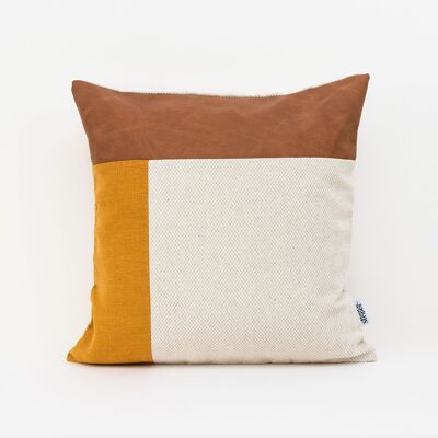 Faux Leather Mustard Linen Cushion Cover - 16x16-inches - Mustard
