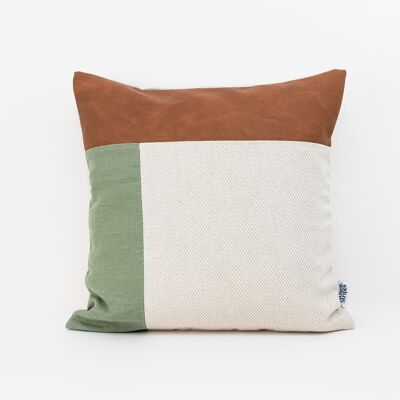 Faux Leather Moss Green Linen Cushion Cover - 14x14-inches - Moss Green