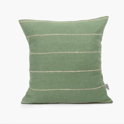 Moss Green Linen Pillow Cover with Jute String Stripes - 24x24-inches - Horizontal Stripes