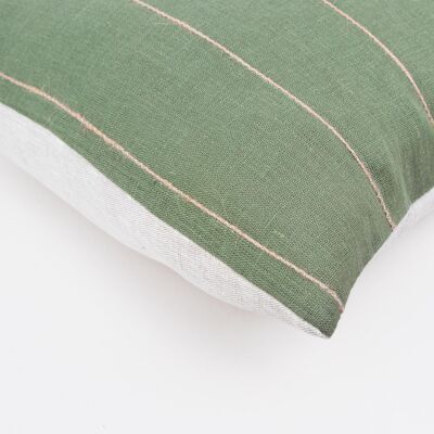 Moss Green Linen Pillow Cover with Jute String Stripes - 14x14-inches - Vertical Stripes
