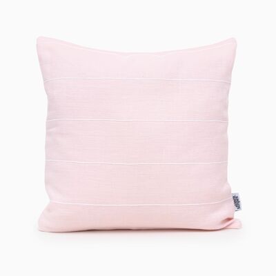 Blush Linen Pillow Cover with White Cotton Stripes - 14x14-inches - Horizontal Stripes