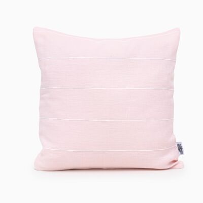 Blush Linen Pillow Cover with White Cotton Stripes - 16x16-inches - Horizontal Stripes