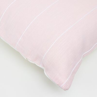 Blush Linen Pillow Cover with White Cotton Stripes - 26x26-inches - Vertical Stripes