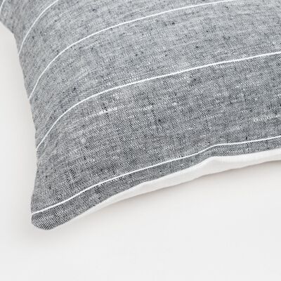 Grey Linen Pillow Cover with White Cotton Stripes - 24x24-inches - Vertical Stripes