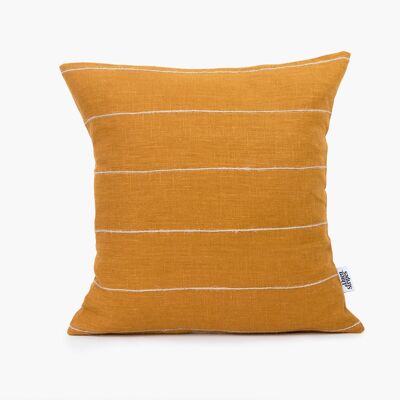 Sustainable Mustard Linen Pillow Cover with Jute String Stripes - 24x24-inches - Vertical Stripes
