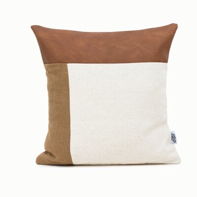 Faux Leather Brown Linen Cushion Cover - 16x16-inches - Brown