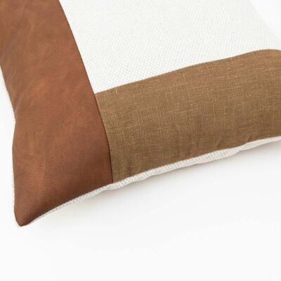 Faux Leather Brown Linen Cushion Cover - 26x26-inches - Brown