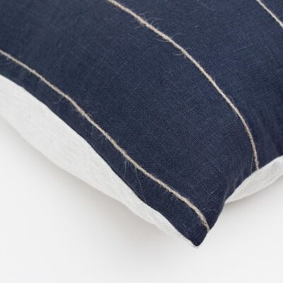 Navy Linen Pillow Cover with Jute String Stripes - 26x26-inches - Horizontal Stripes