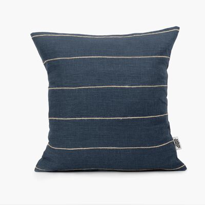 Navy Linen Pillow Cover with Jute String Stripes - 20x20-inches - Vertical Stripes
