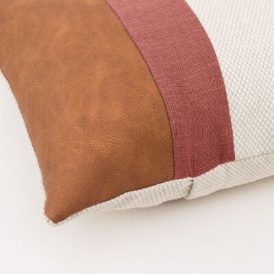 Rust Linen Color Block Lumbar Cushion Cover with Faux Nubuck Leather - 14x22-inches - Mustard