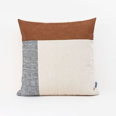 Faux Leather Dark Grey Linen Cushion Cover - 16x16-inches - Navy