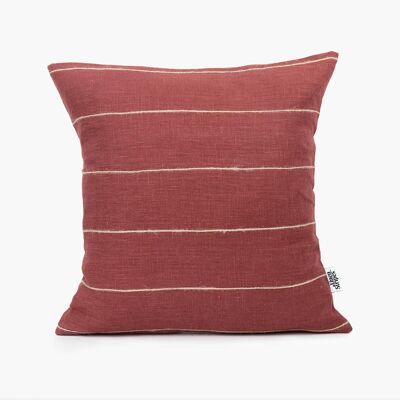 Sustainable Rust Linen Pillow Cover with Jute String Stripes - 14x14-inches - Horizontal Stripes