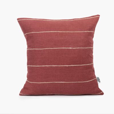 Sustainable Rust Linen Pillow Cover with Jute String Stripes - 14x14-inches - Vertical Stripes