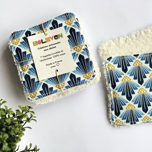 Make-up remover cottons | 7 reusable wipes - Graphic blue