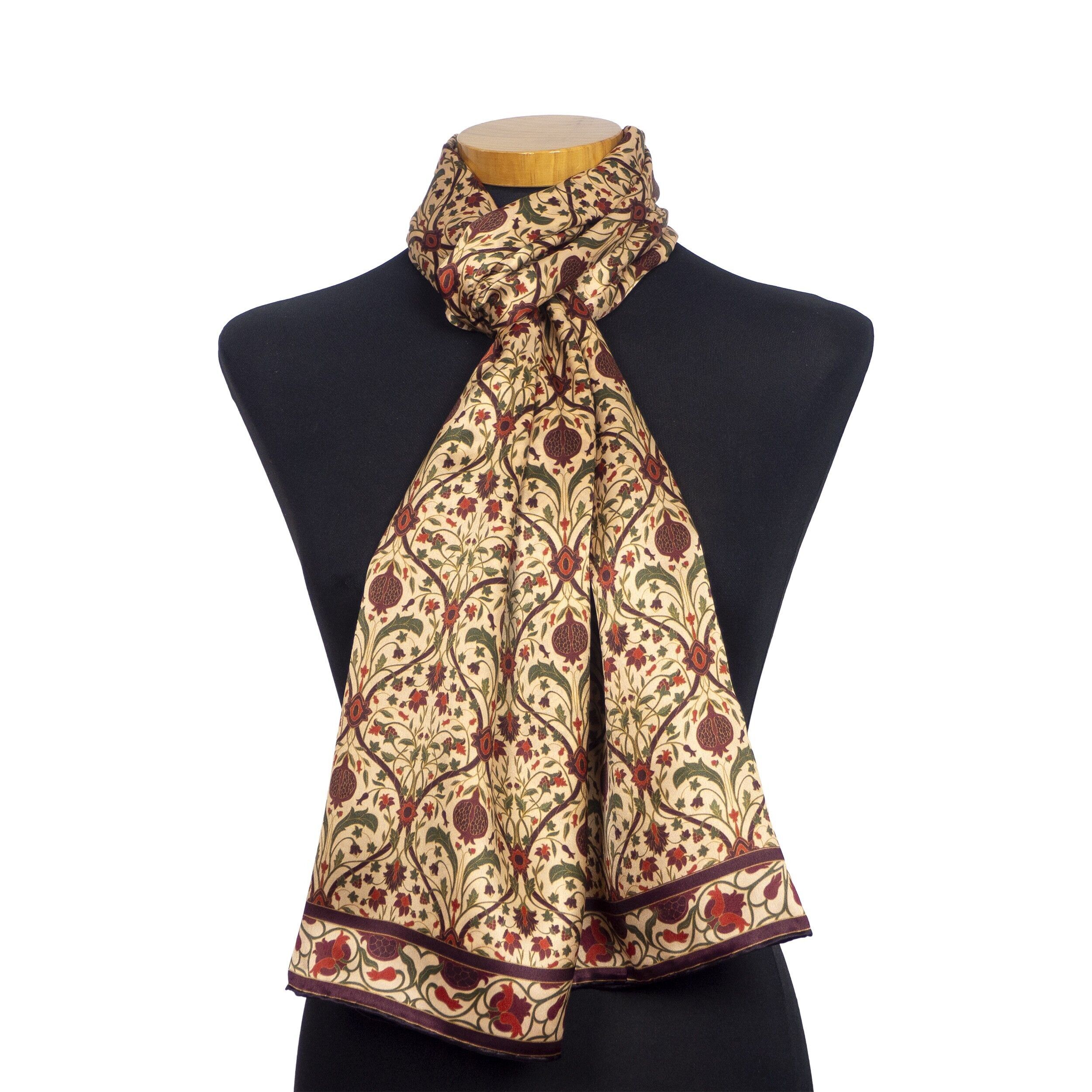 Berry Floral Silk Scarf - (180x65 cm) - For Men and Women - Double-Sided Printing