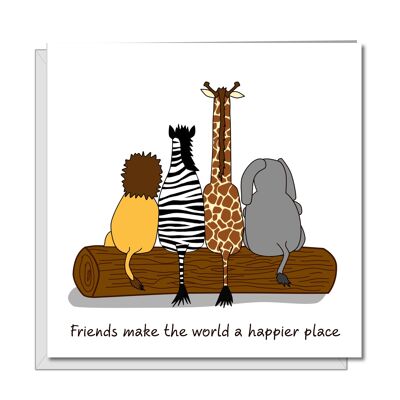 Best Friends Friendship Birthday Card - Four Animals