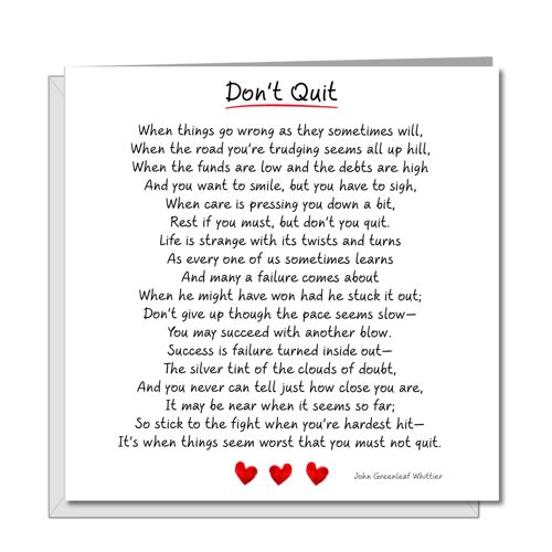 Don't Quit Card / Good Luck Card / Tough Times Card - Poem