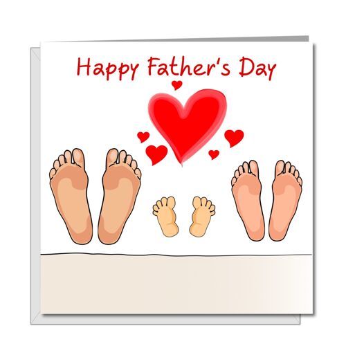 Father's Day Card for New Dad - Three Set of Feet in Bed