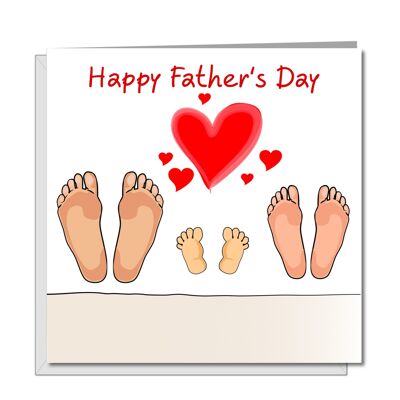 Tarjeta del Día del Padre para papá primerizo - Tres pares de pies en la cama