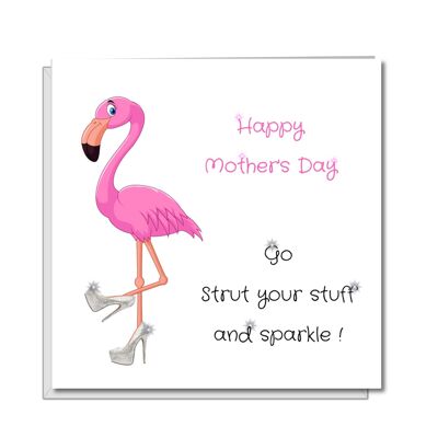 Divertida tarjeta del Día de la Madre para mamá - Flamenco con tacones altos