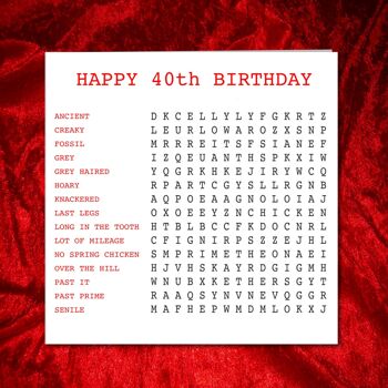 Carte d'anniversaire drôle 40e - Recherche de mots pour les anciens 3