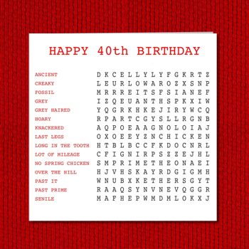 Carte d'anniversaire drôle 40e - Recherche de mots pour les anciens 4