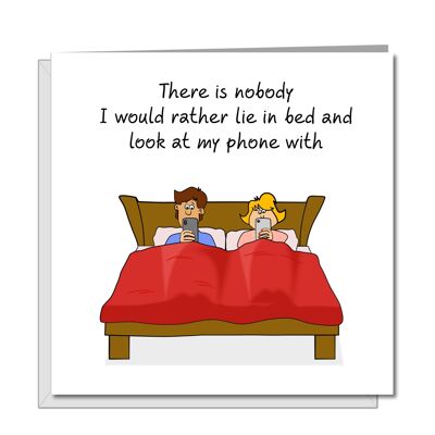 Aniversario divertido, San Valentín, tarjeta de cumpleaños - Teléfonos en la cama