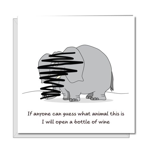 Funny Birthday Card - Elephant & Wine - Humour