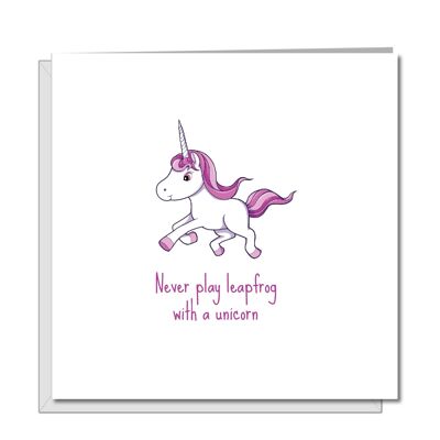 Carte d'anniversaire amusante - Leapfrog avec une licorne